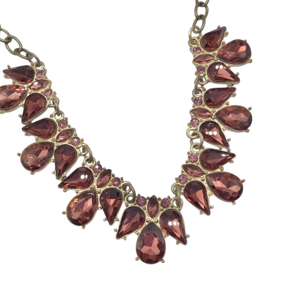 Statement Necklace with Purple-Brown Teardrop Glass Crystals, Bold Bib Necklace - Picture 4 of 12